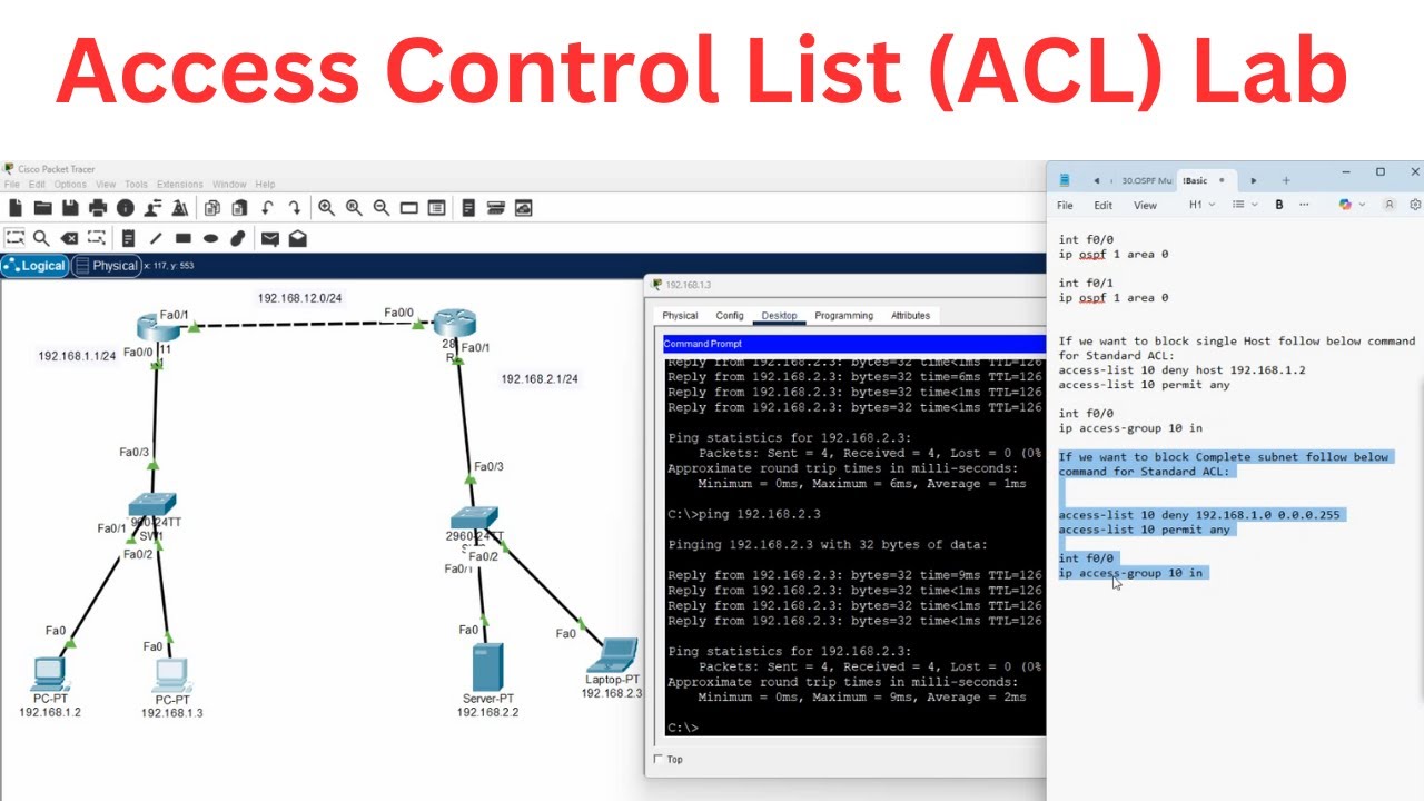 Базовая лабораторная работа по списку контроля доступа в CISCO Pack Tracer