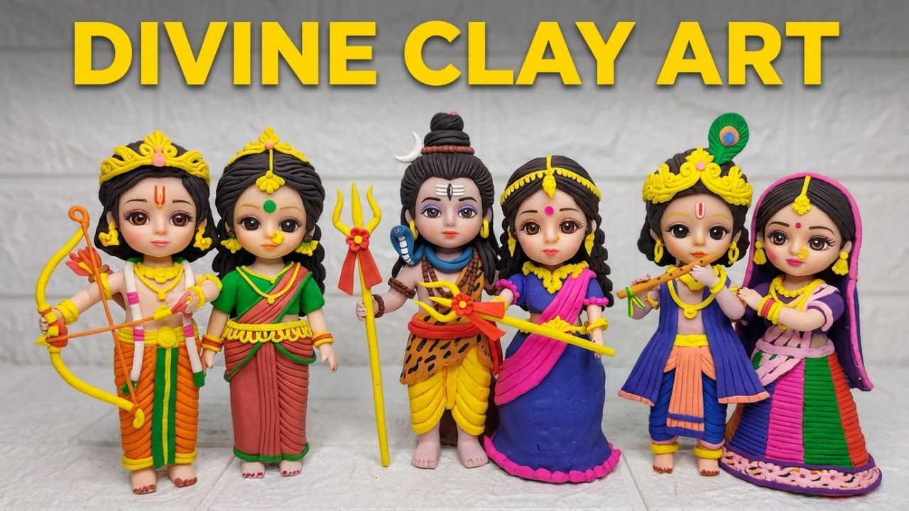 Diy Rama💓Sita , Shiv💞Parvati, Krishna❤️Radha making with clayart #ytvideo #viral #mkmorningart