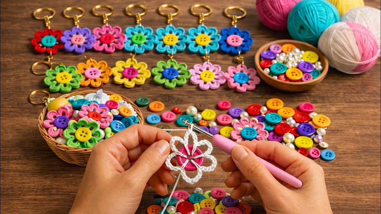 Wow beautiful 😍🌸Easy way to make decorative items with buttons🎁// Wonderful gift🎁Easy crochet flower