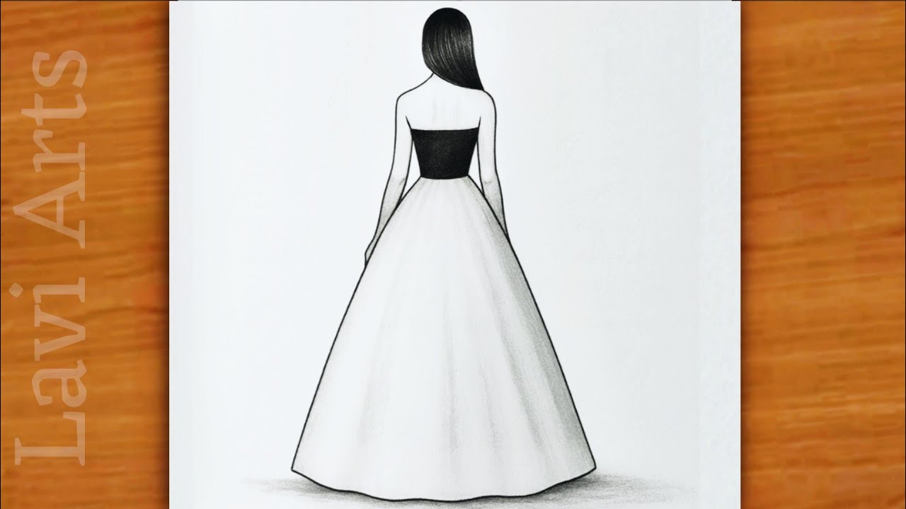 Easy Backside Girl Dress Drawing | Beautiful Long Gown Sketch | very easy drawing | Pencil art
