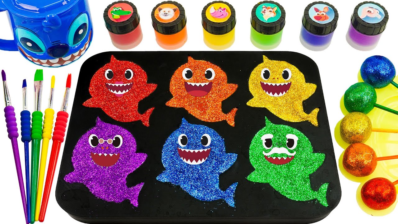 Satisfying Video | How To Make Rainbow Baby Shark With Glitter Slime And Glossy Balls Cutting ASMR