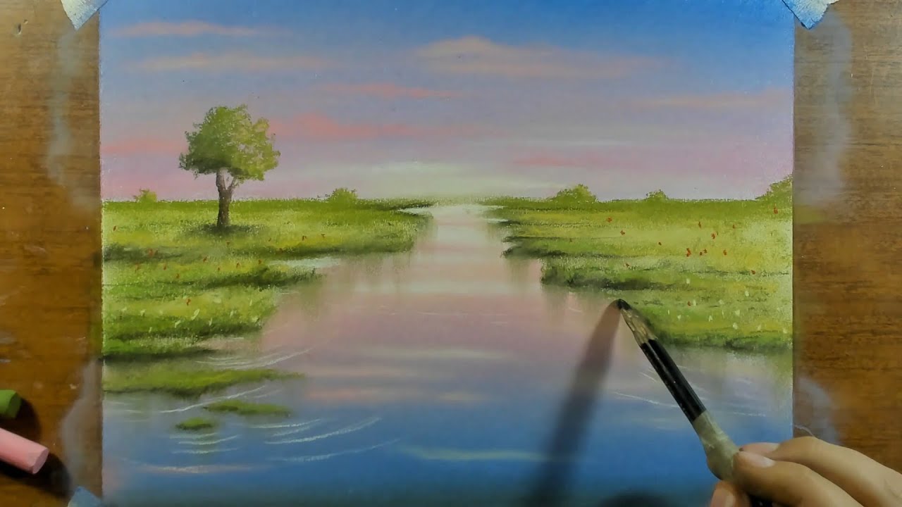 Un Paisaje al Pastel muy sencillo Paso a Paso - Dibujo