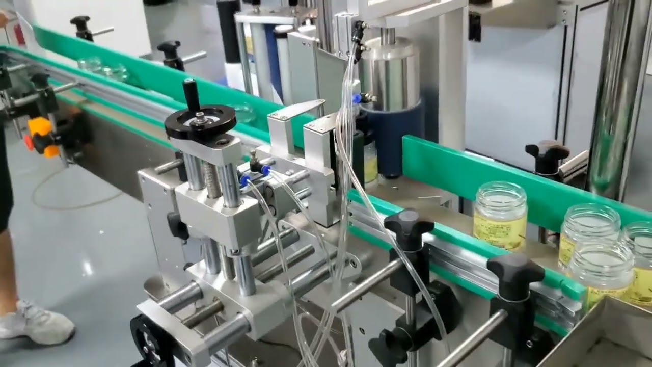 Automatic food glass bottle jar 2 sides front back side labeling machine