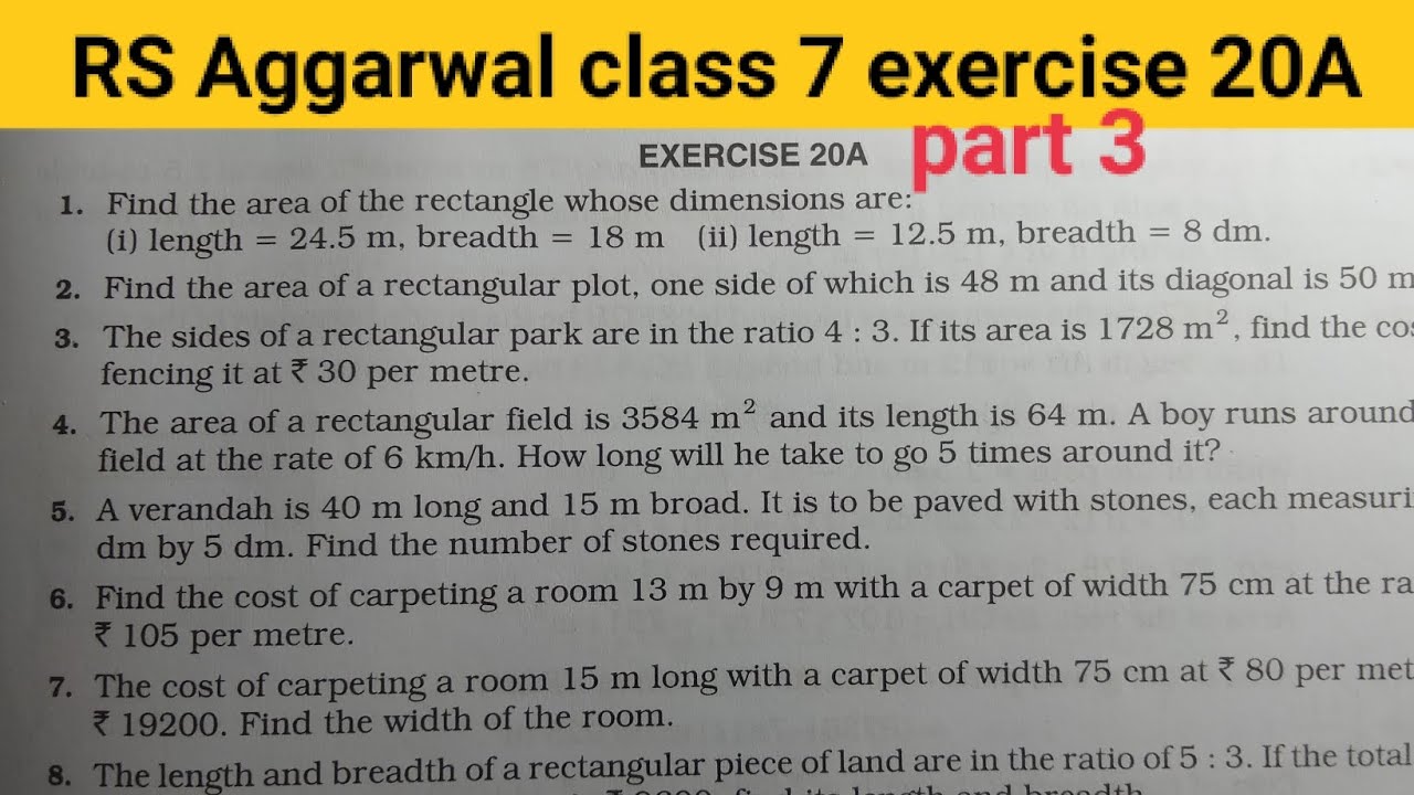 RS Aggarwal math class 7 exercise 20A solutions ।। Class 7 exercise 20A RS Aggarwal math