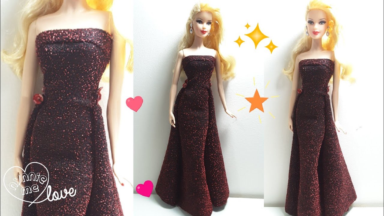 DIY How to make a Evening Dress for Barbie | Evening Gown | Ball gown for Barbie | nynnie me