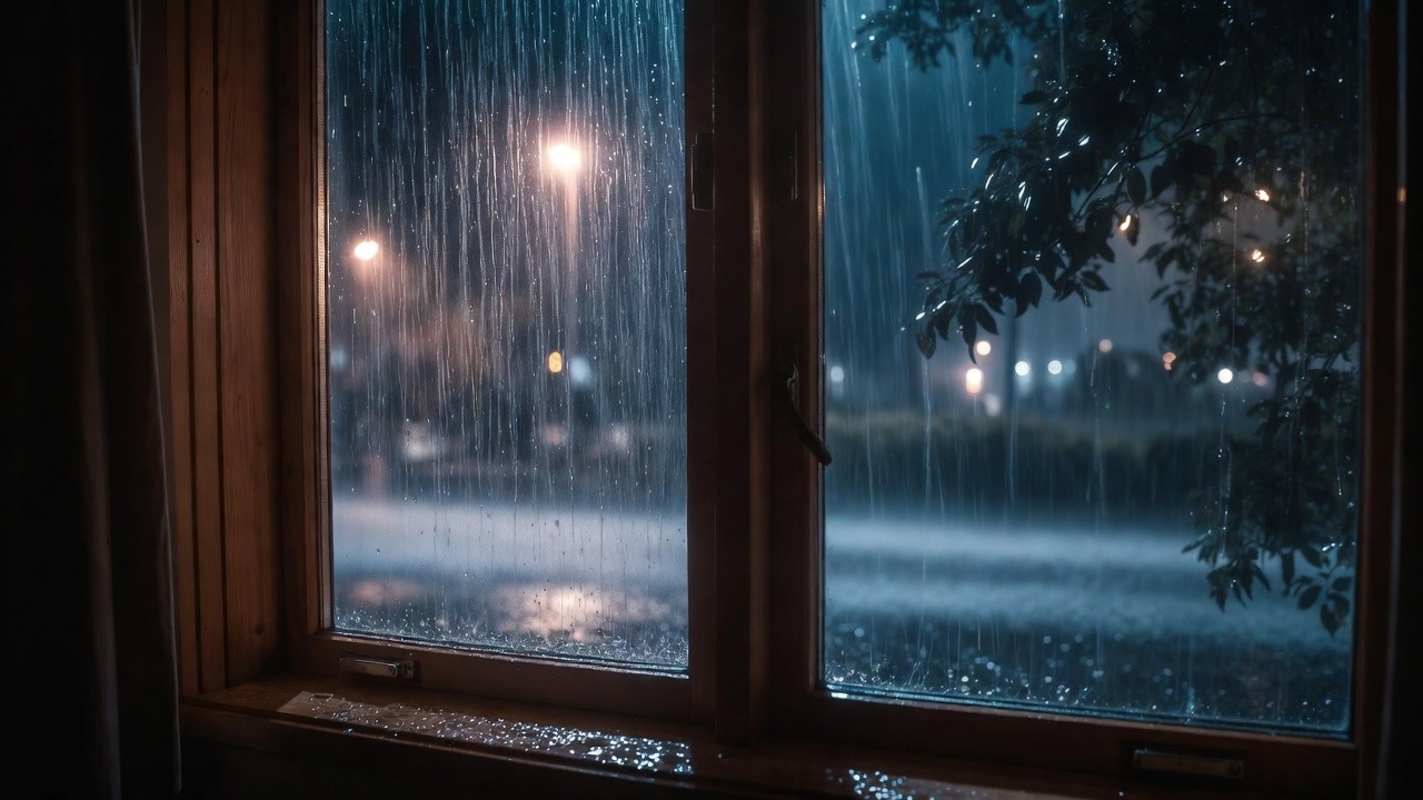 2 Hours of Heavy Rain on Window for Deep Sleep and Relaxation