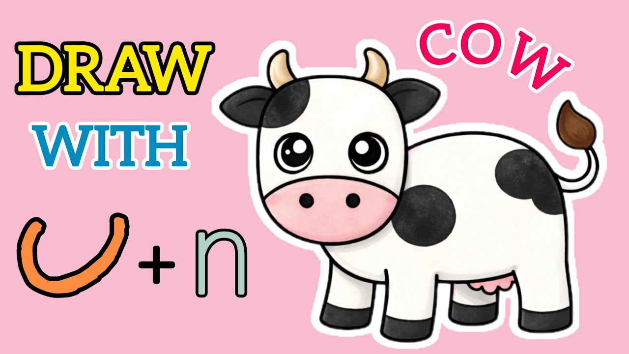 U + n से Cow बनाएं 🐄 | Step By Step Drawing | Doodle Gyaan
