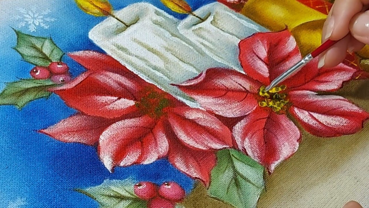 Como Pintar Velas e Flores de Natal. Pintura em Tecido. Luciana Dalponte