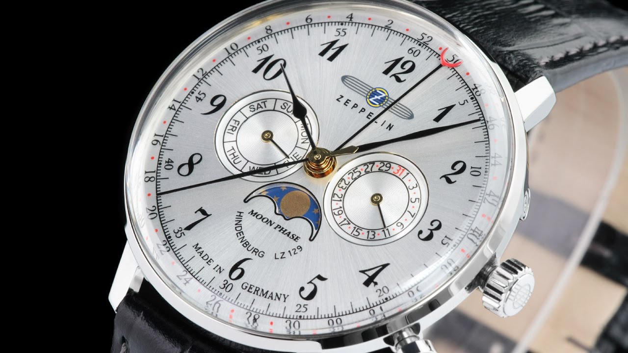 Zeppelin 7036-1 40mm LZ 129 Hindenburg 2 Swiss Moonphase Leather Strap Watch