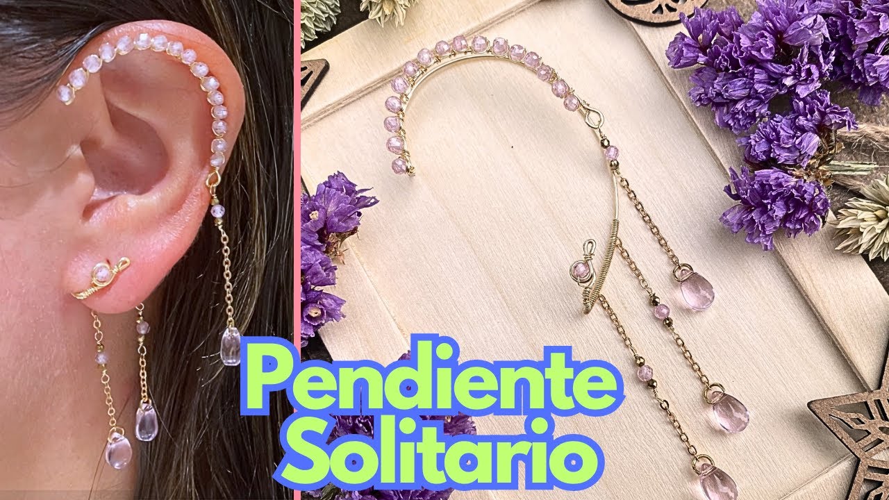 ARETE SOLITARIO en alambrismo rosa EAR CUFF  pendiente solitario DIY pendientes