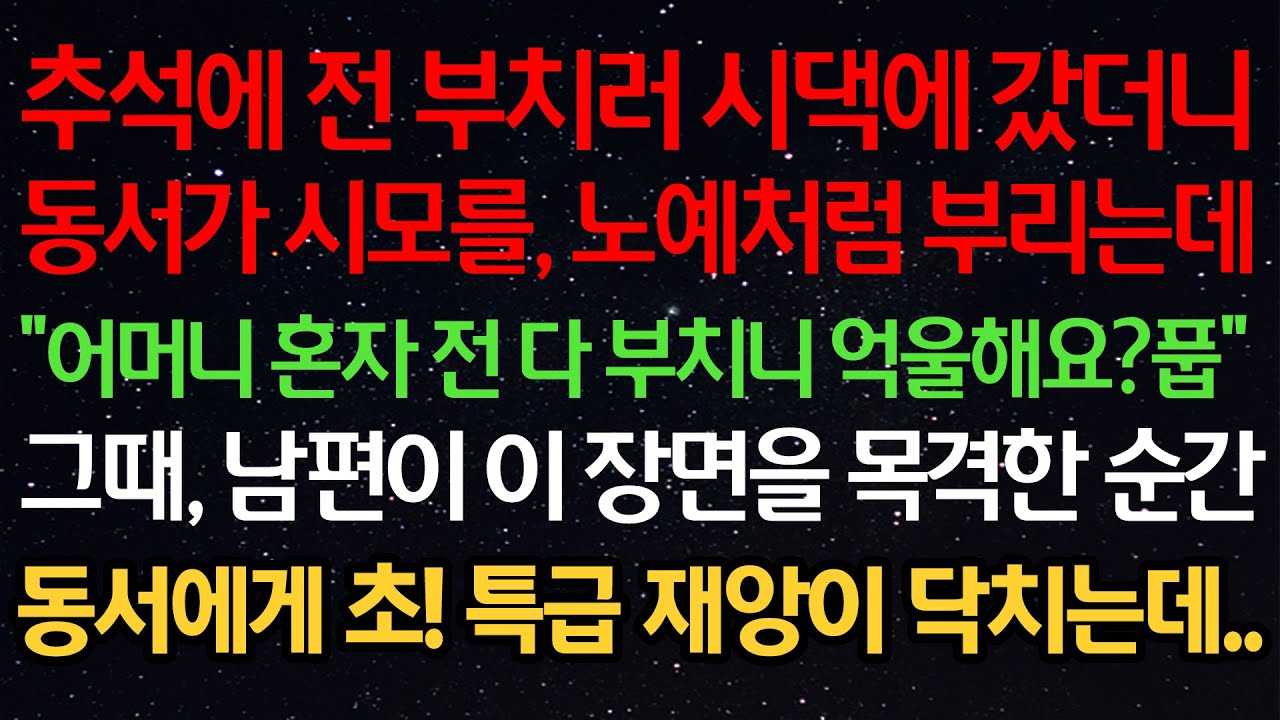 실화사연- 추석에 전 부치러 시댁에 갔더니동서가 시모를, 노예처럼 부리는데“어머니 혼자 전 다 부치니 억울해요?풉”그때, 남편이 이 장면을 목격한 순간동서에게 초! 특급 재앙이