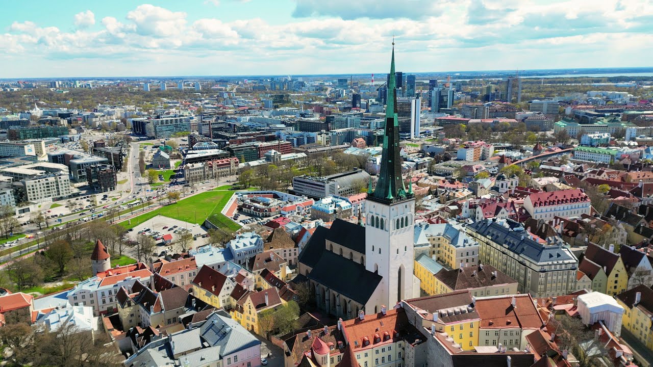 Tallinn Old Town West Side (St. Olaf's Church & Fat Margaret Tower),  May 2023, 4K / DJI Mini 3 Pro