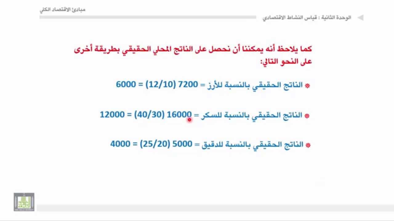 مبادئ الاقتصاد الكلي - الوحدة 2 : الناتج المحلي الاسمي والحقيقي