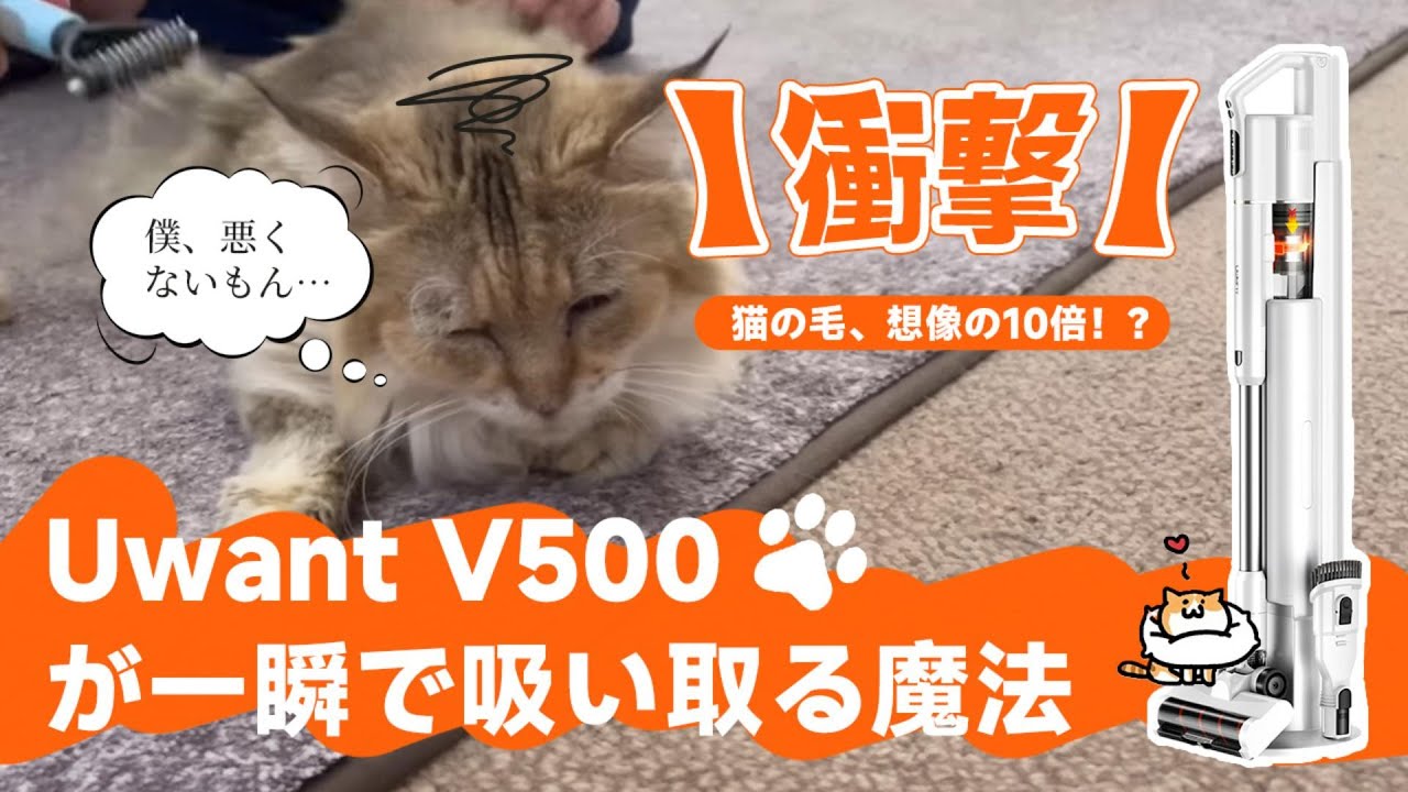 【衝撃】猫の毛がこんなに…！？Uwant V500が「自動で全部」吸い取る瞬間を見てください🐾