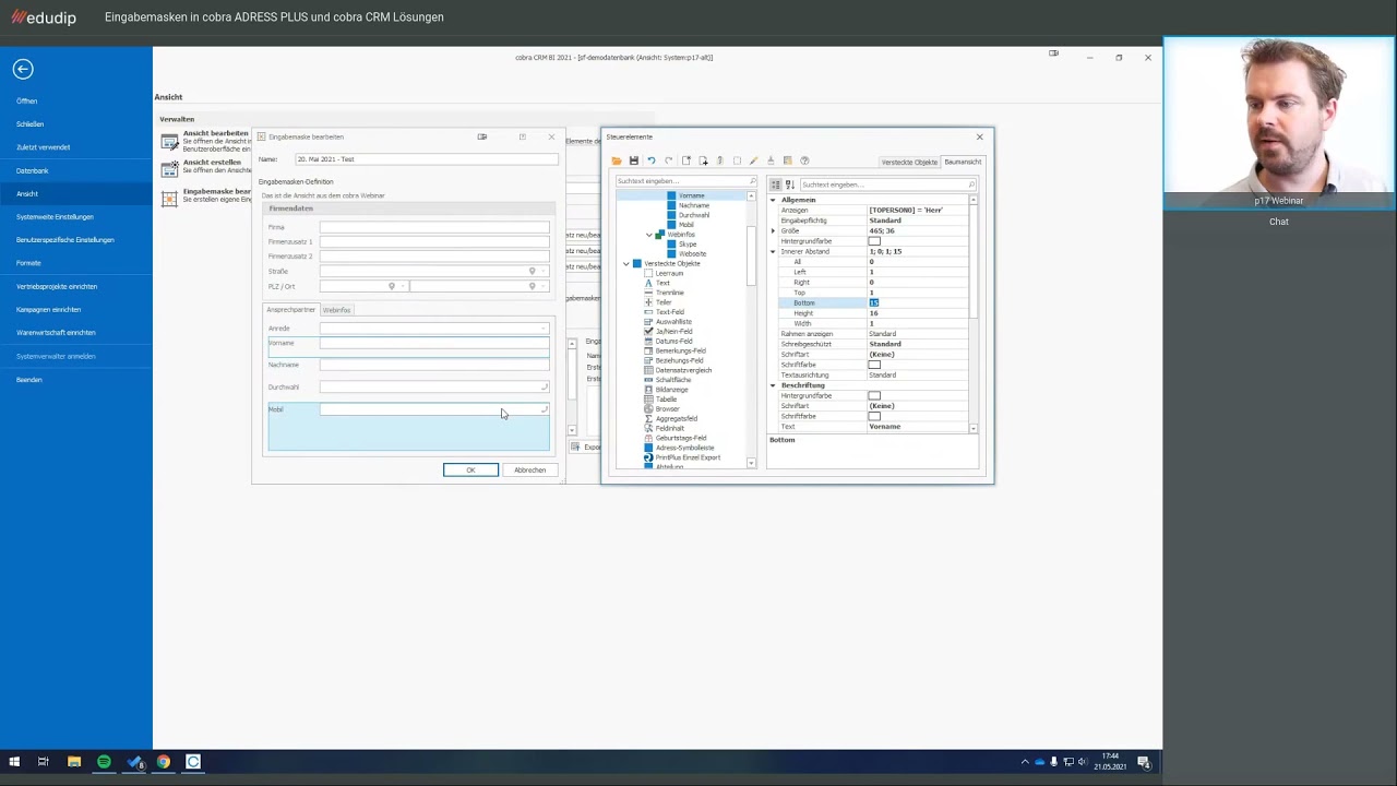 Eingabemasken in cobra ADRESS PLUS und cobra CRM (Aufzeichnung)