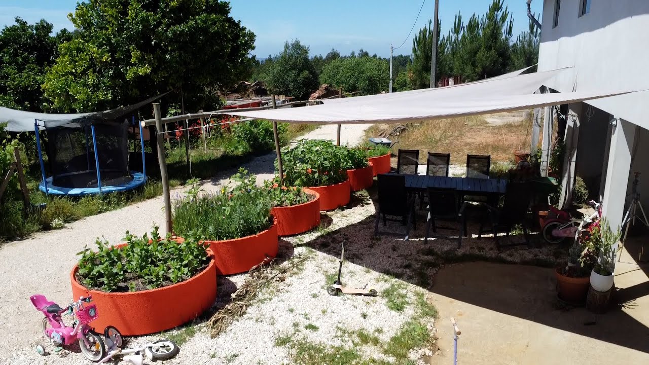 Prefab Concrete Raised Garden Beds & Triangular Shade Sails