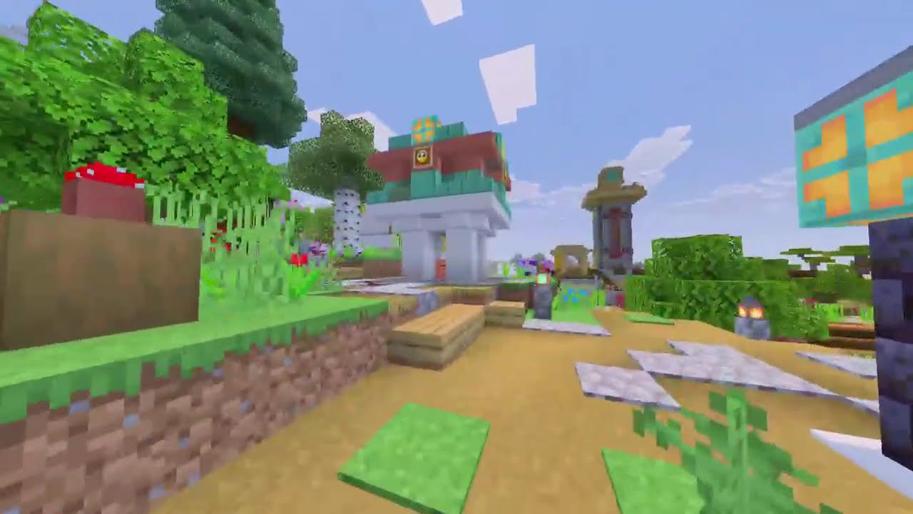Walking through my lighthouse village in Minecraft