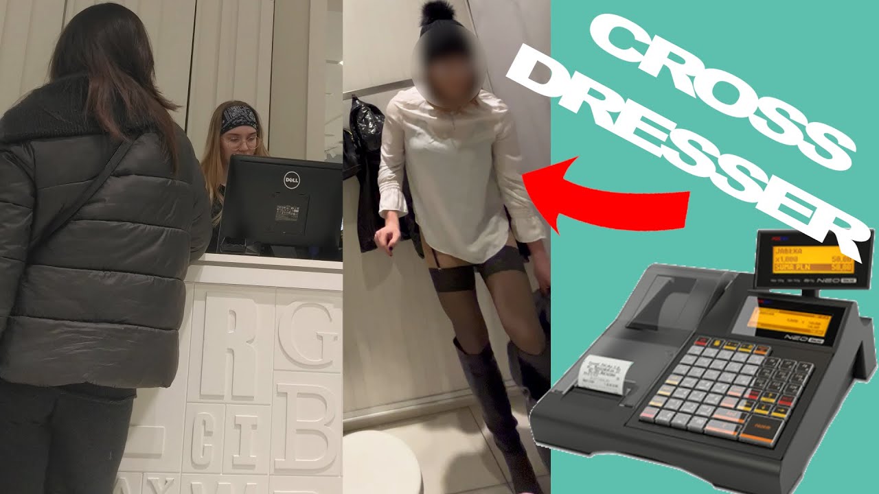 CROSSDRESSER PUBLIC: BUYING SKIRT AT THE CLOTHES STORE IN STOCKINGS