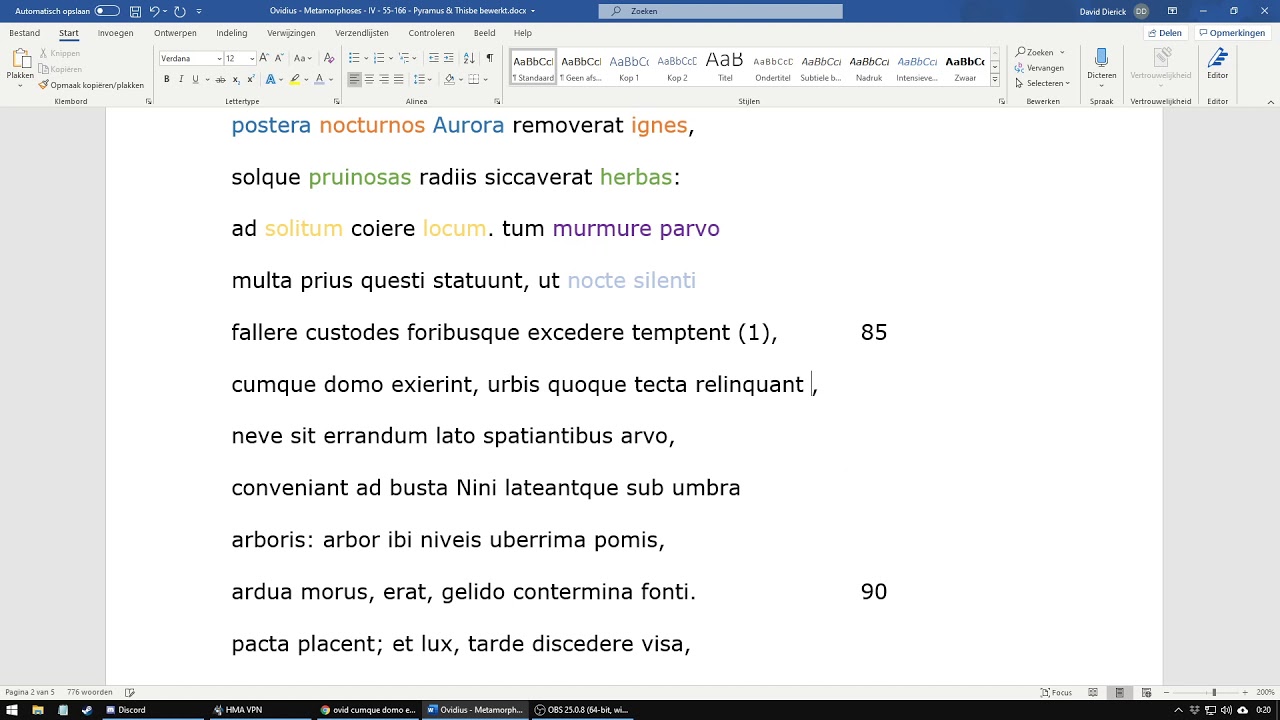 Ovidius, Metamorphoses, IV,  81-92, lectuur Pyramus & Thisbe