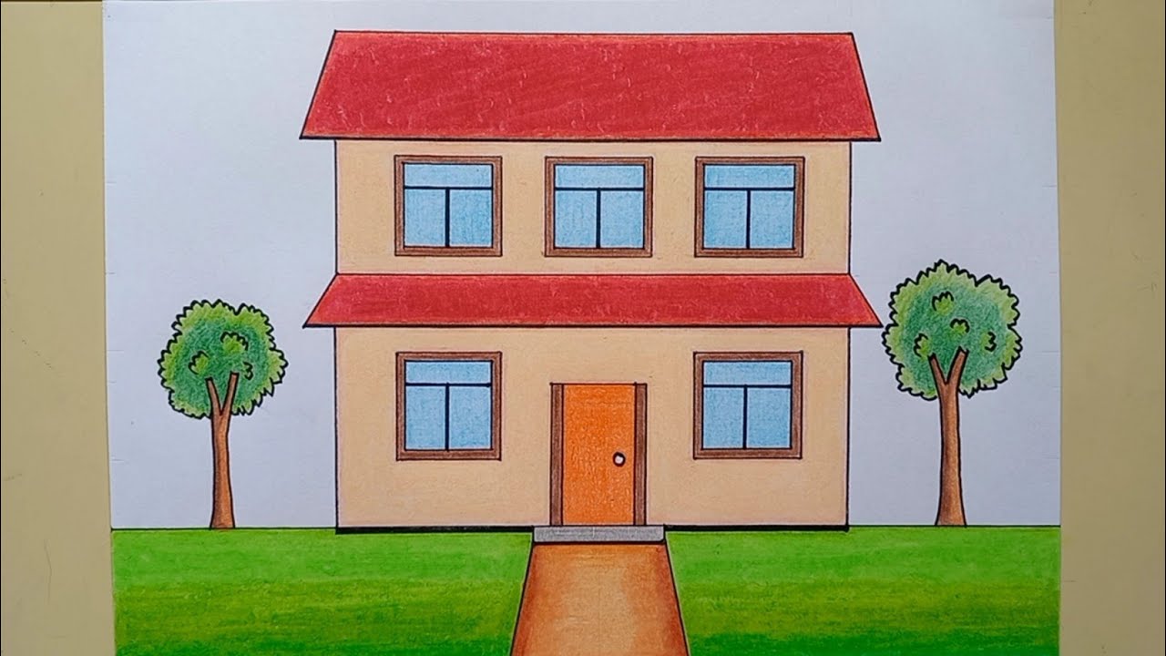 Cara menggambar rumah mudah untuk pemula || Gambar rumah tingkat