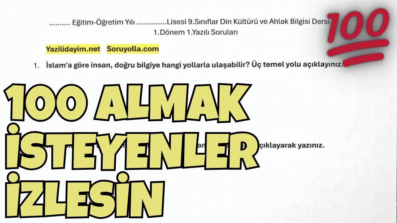 9.Sınıf Din Kültürü 1.Dönem 1.Yazılı