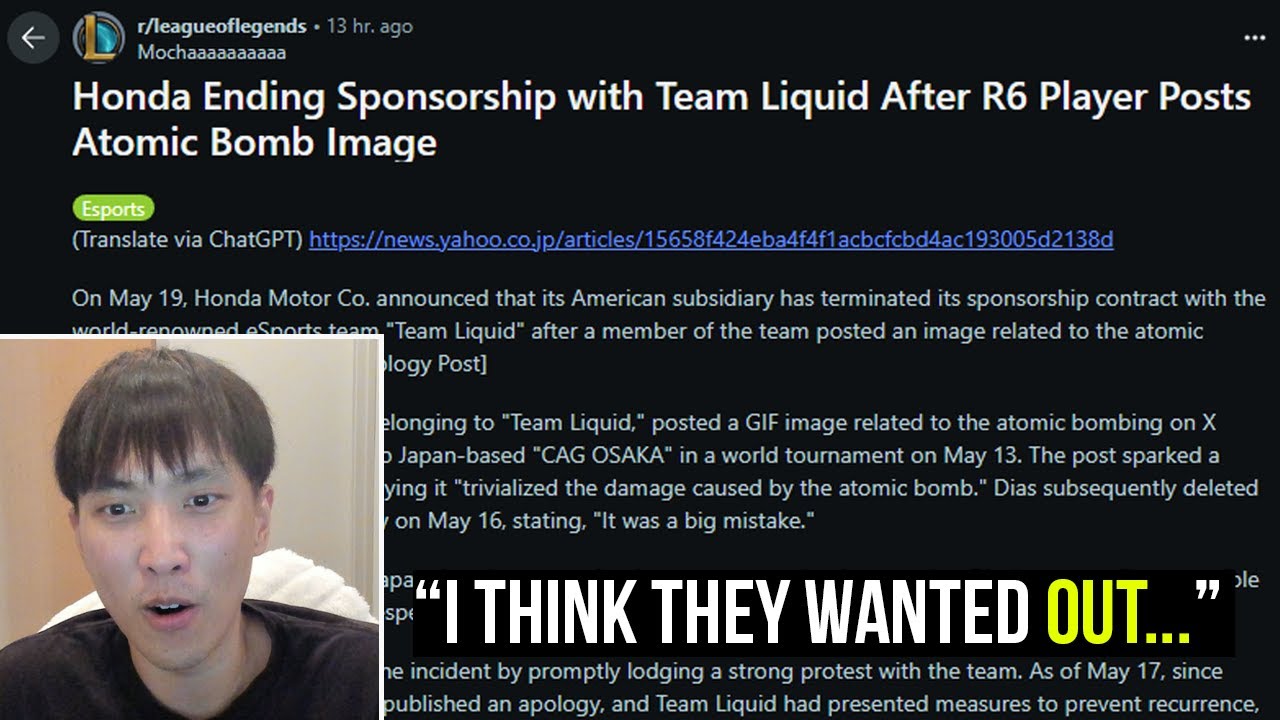 Honda Ends Partnership with Team Liquid Over Controversial Tweet
