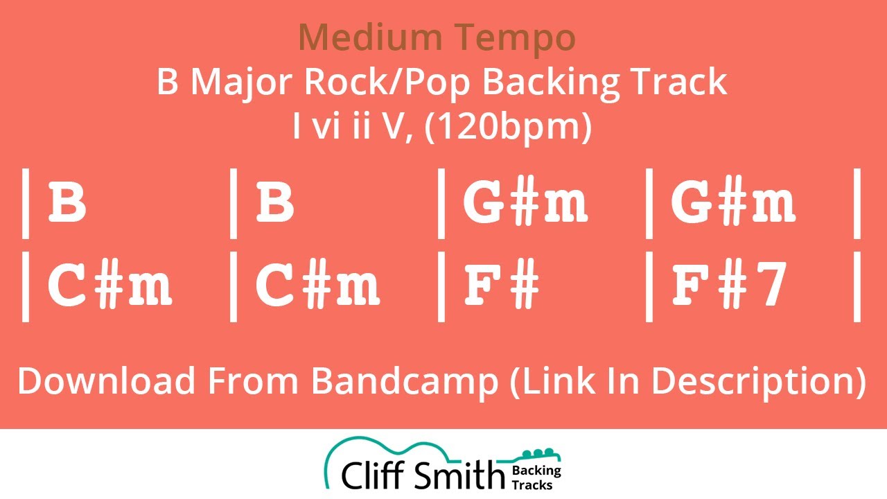 B Major - Medium Tempo Rock Backing Track (120bpm) I vi ii V