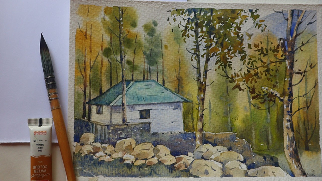 Painting A Forest House in Watercolour | Easy Watercolour painting