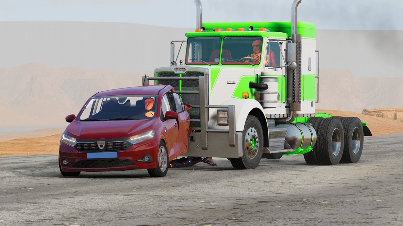 Road Rage Goes HORRIBLY Wrong… Semi Truck SMASHES Car on Desert Road! | BeamNG Drive