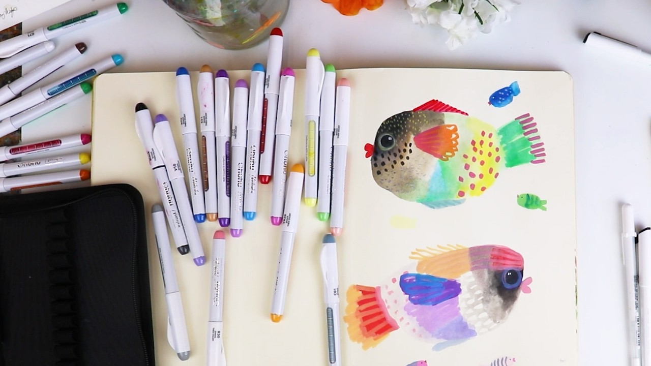 Making my iconic fishies... but with markers! 🐠 // Trying ohuhu acrylic markers