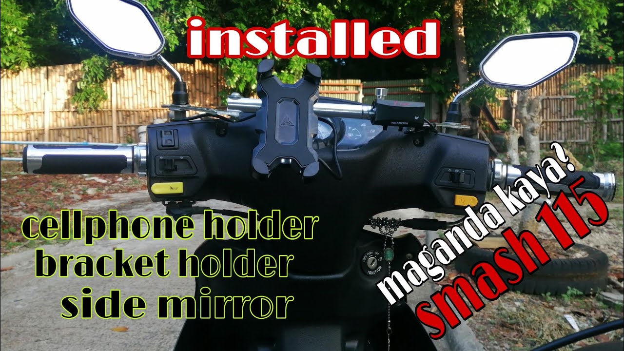 installing cellphone holder with charger, side mirror at bracket holder sa smash 115