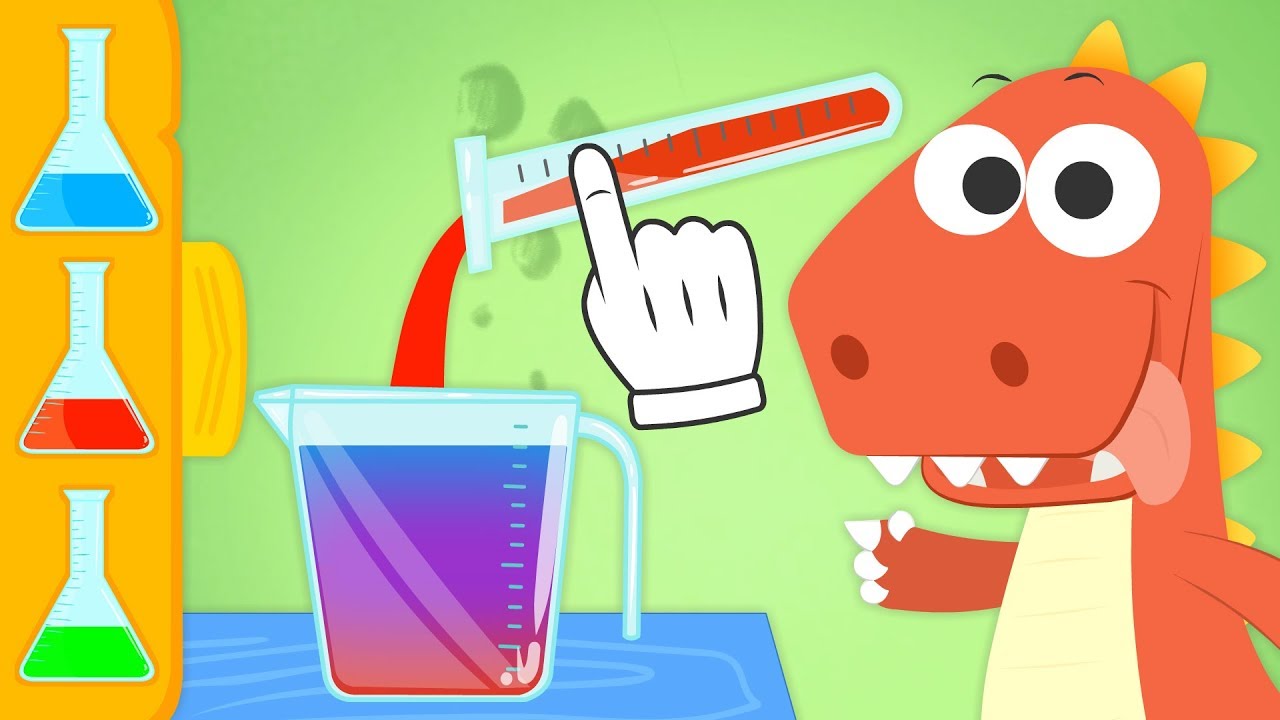 Aprende a mezclar Colores con Eddie | Eddie: el dinosaurio mezcla liquidos de colores