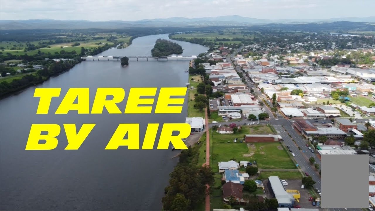 Aerial vision of Taree NSW Australia, Best Aussie river towns by air. 2021