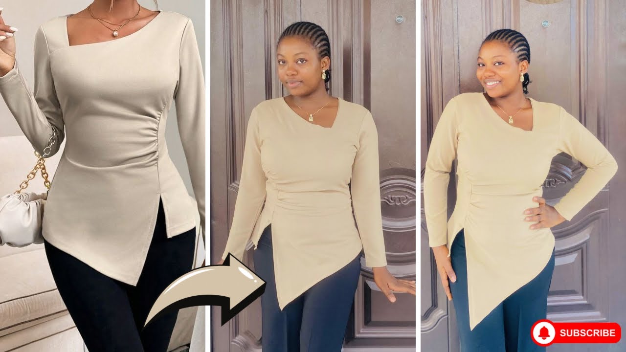 How to cut and sew this stylish top with an asymmetric neckline and stylish hem/ Full tutorial