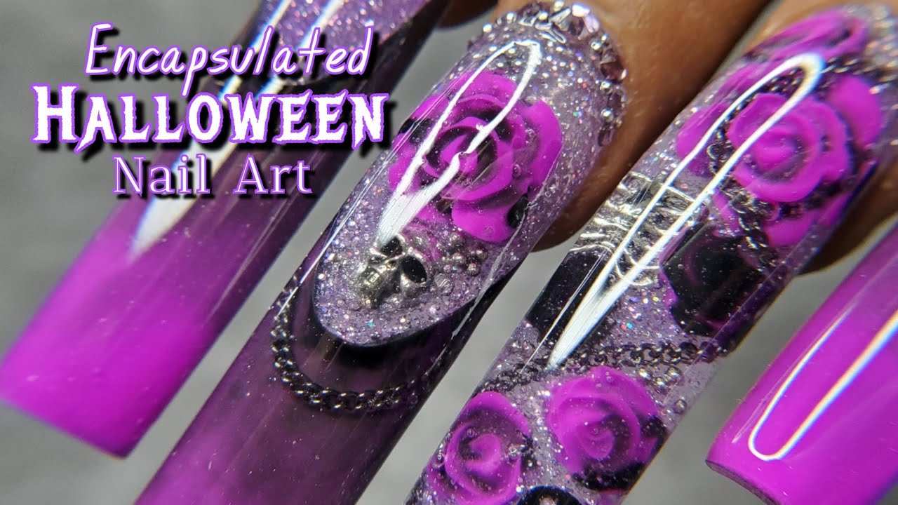 Encapsulated Halloween Nails | Purple & Black Builder Gel Nails Tutorial - LGNPro