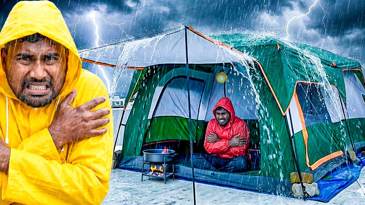 EXTREME RAIN CAMPING ON TERRACE ALMOST KILLED US! ⛈️🤯