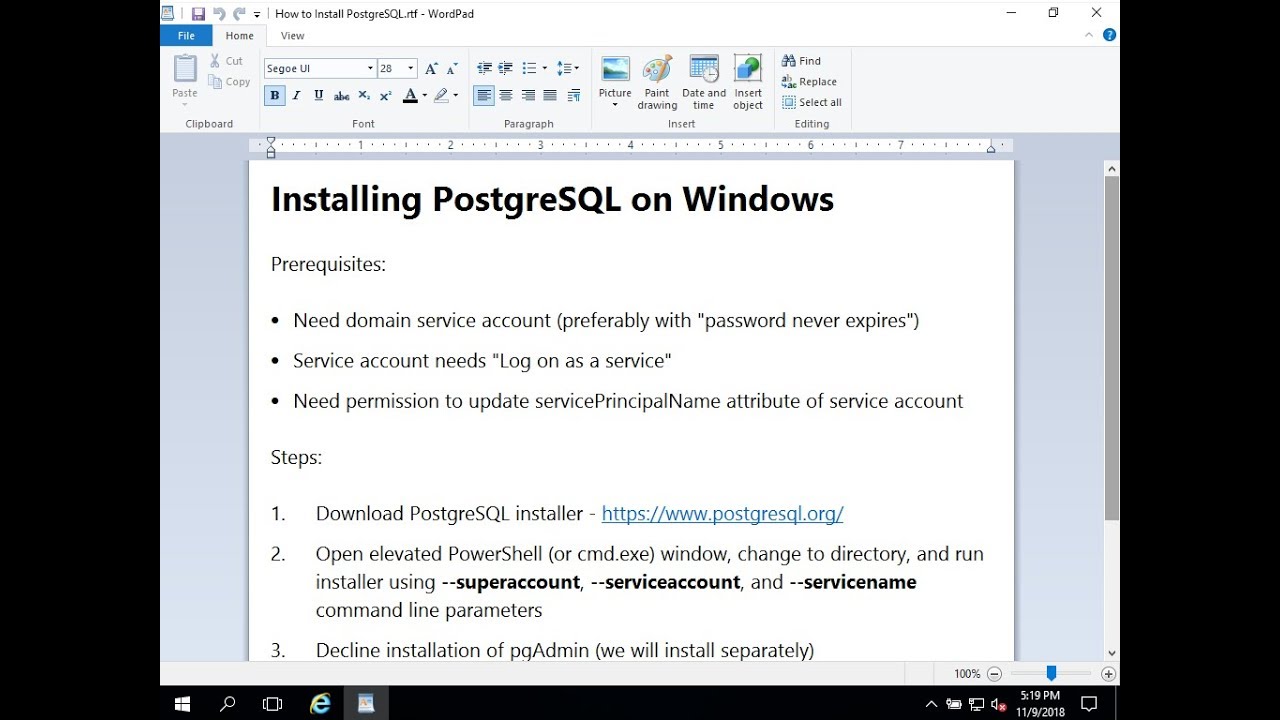 Installing PostgreSQL on Windows using SSPI