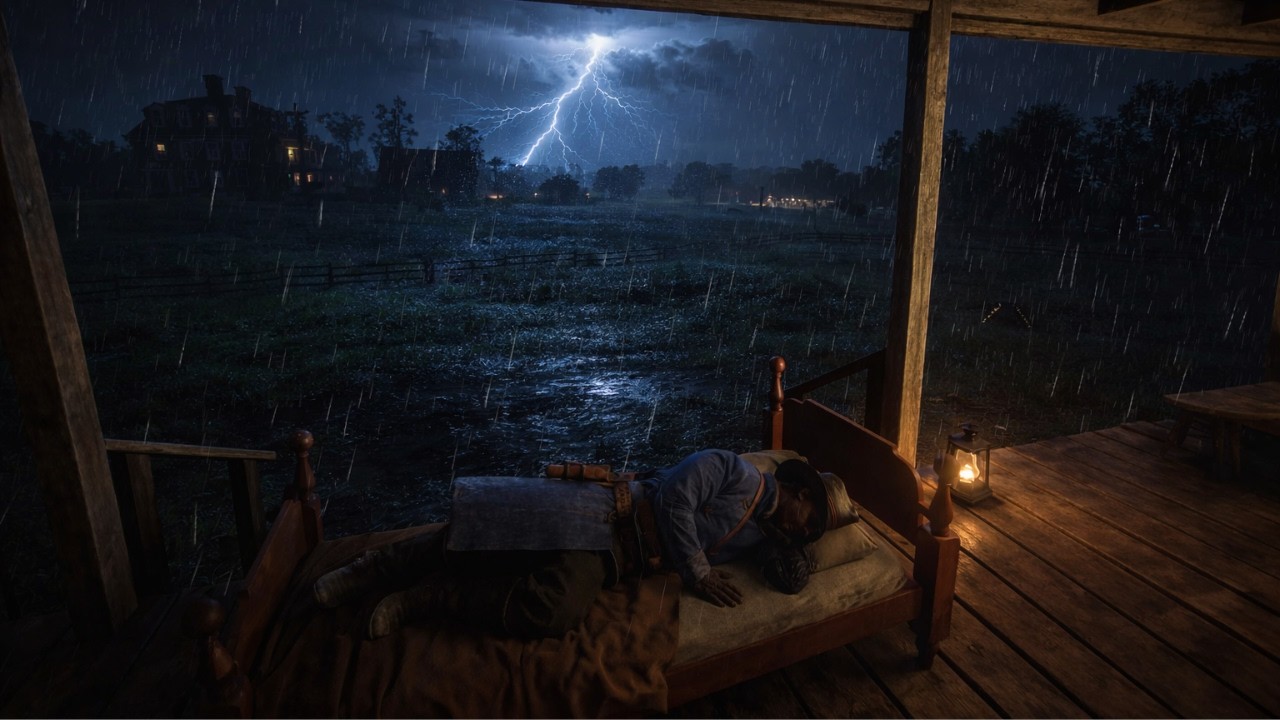 Sleeping Under a Covered Porch During Heavy Night Rain | RDR2 ASMR Sleep