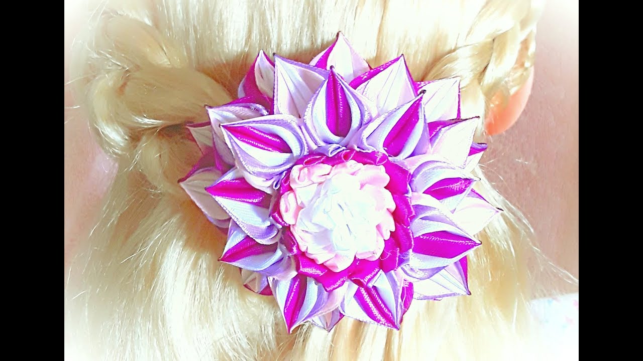 КАК СДЕЛАТЬ ЦВЕТОК ИЗ ЛЕНТ/ ЗАКОЛКА СВОИМИ РУКАМИ/ COMO HACER FLOR DE SATEN/ FLOWER HAIR PIN DIY