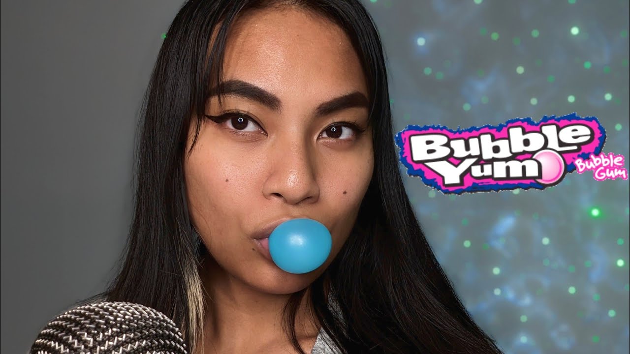 ASMR Bubble Yum Gum Snapping Popping, Blowing Bubbles, Cotton Candy Flavor