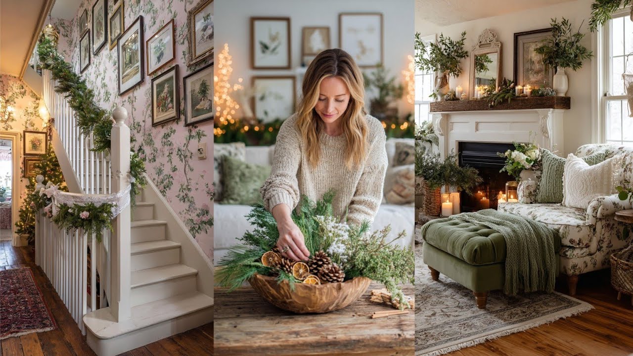 🌲 JOURNEY INSIDE a Nostalgic Christmas Home | Shabby Chic Pine Green & White HOME DECORATION IDEAS
