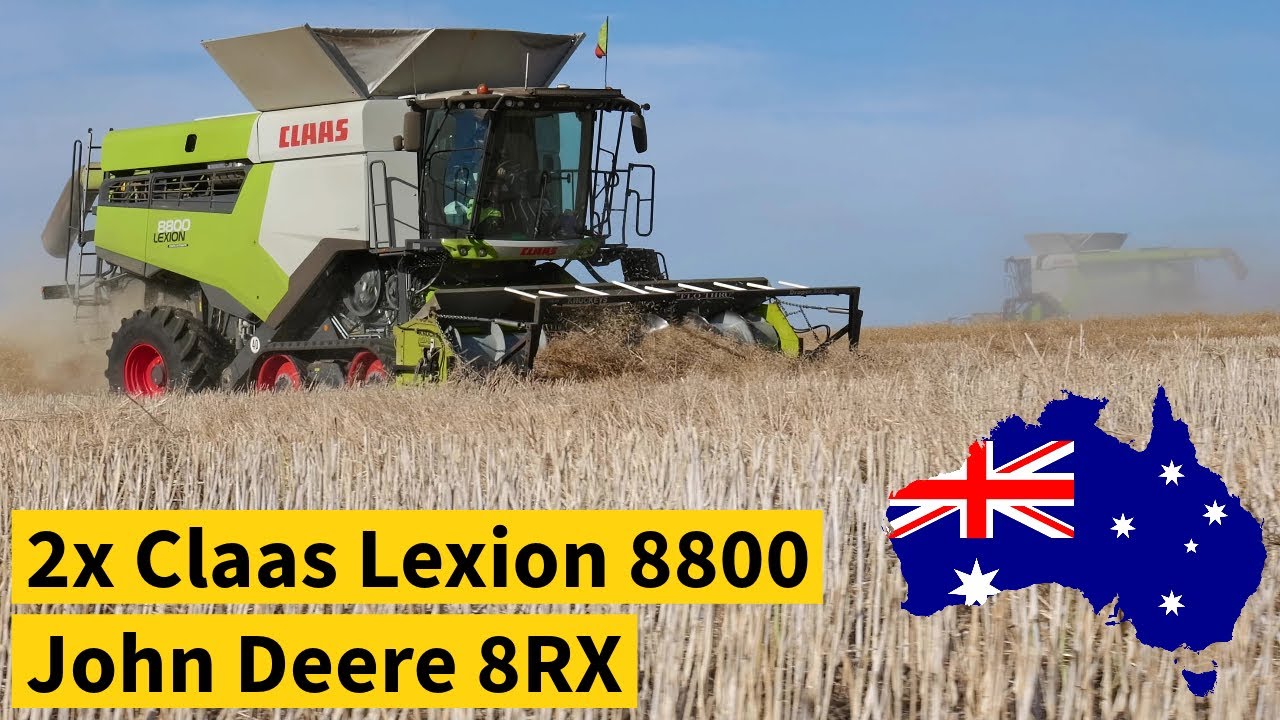 Ernte in Australien | 2x Claas Lexion 8800 | Knuckey PickUp | John Deere 8RX | Rapsschwaden dreschen