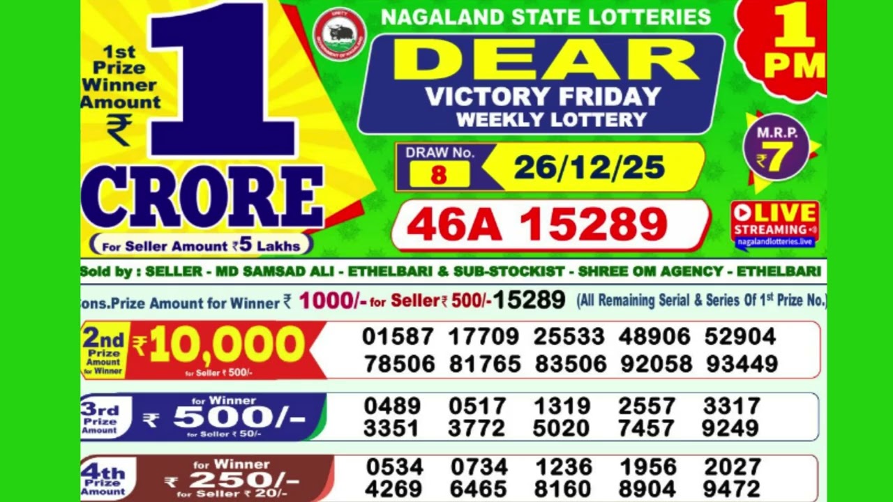 DEAR  VICTORY FRIDAY WEEKLY LOTTERY TODAY RESULT 1 PM 26/12/25#latest lottery result