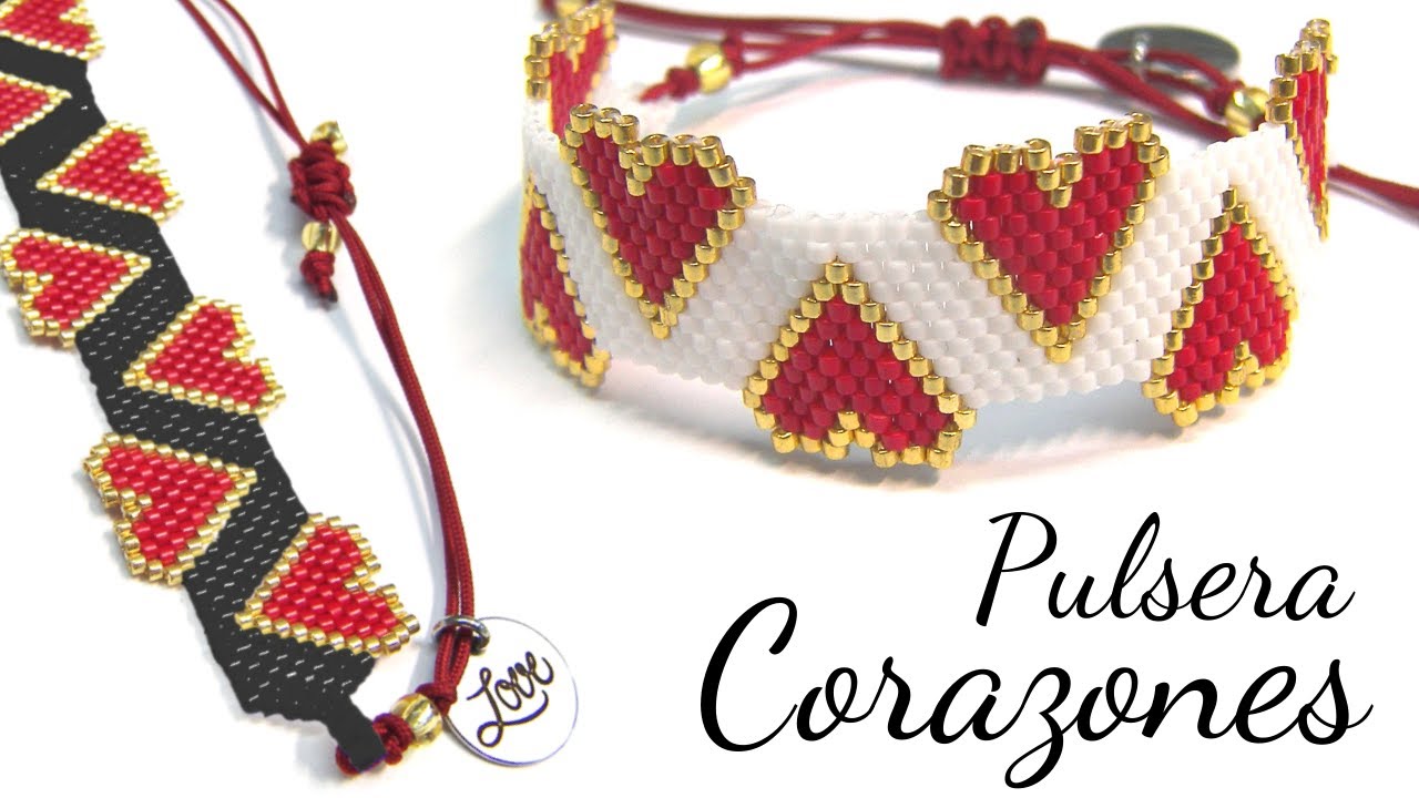 Pulsera de Corazones con Miyuki Delica   Técnica Brick Stitch y Peyote