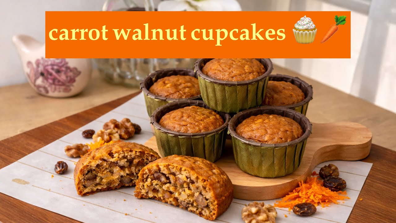 Soft & Moist Carrot Walnut Cupcakes | Easy Homemade Recipe