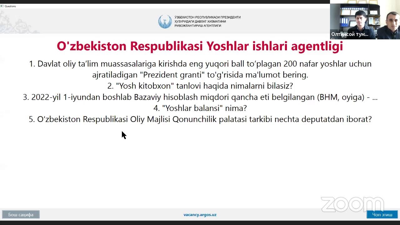 Oltinsoy tumani  - mahalladagi yoshlar yetakchisi lavozimi