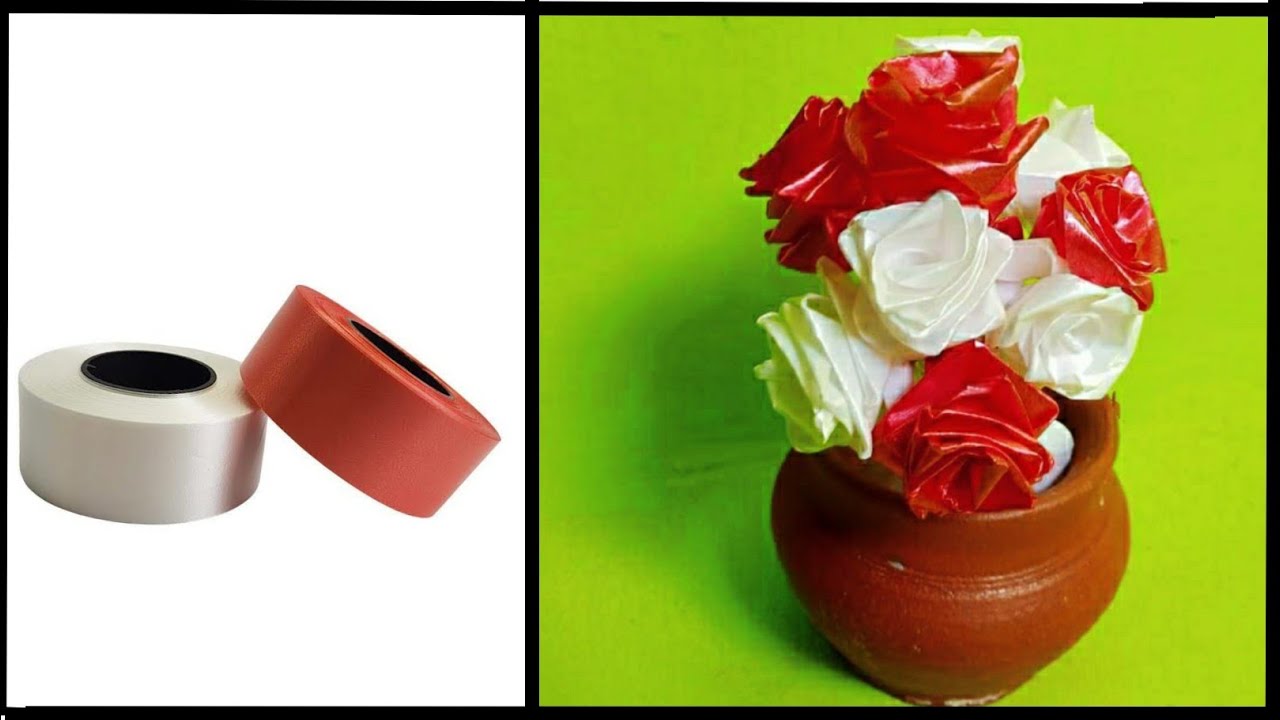 How to make beautiful rose 🌹 using plastic ribbon / DIY flower making at home / easy craft idea
