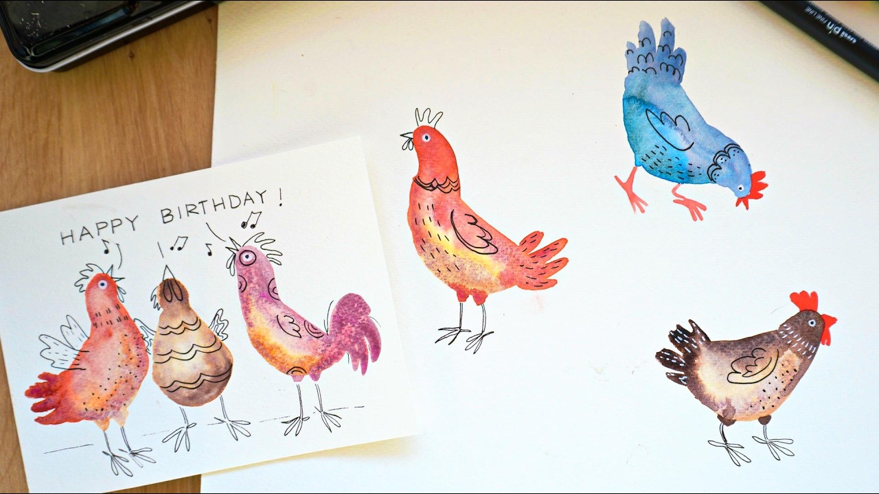 Hühner als Anfänger malen - Einfache Aquarell Anleitung