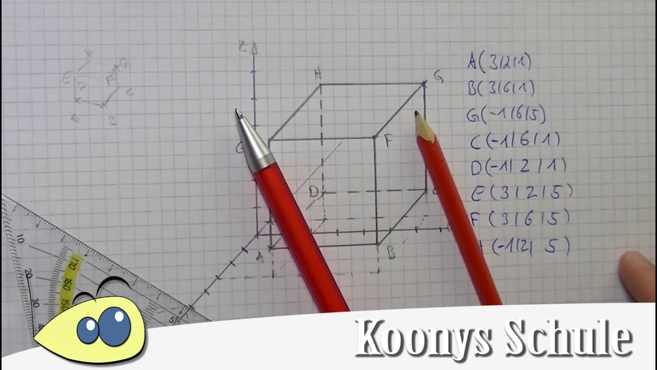 Нарисуйте куб и определите недостающие координаты | 3D, векторное исчисление, Abitur