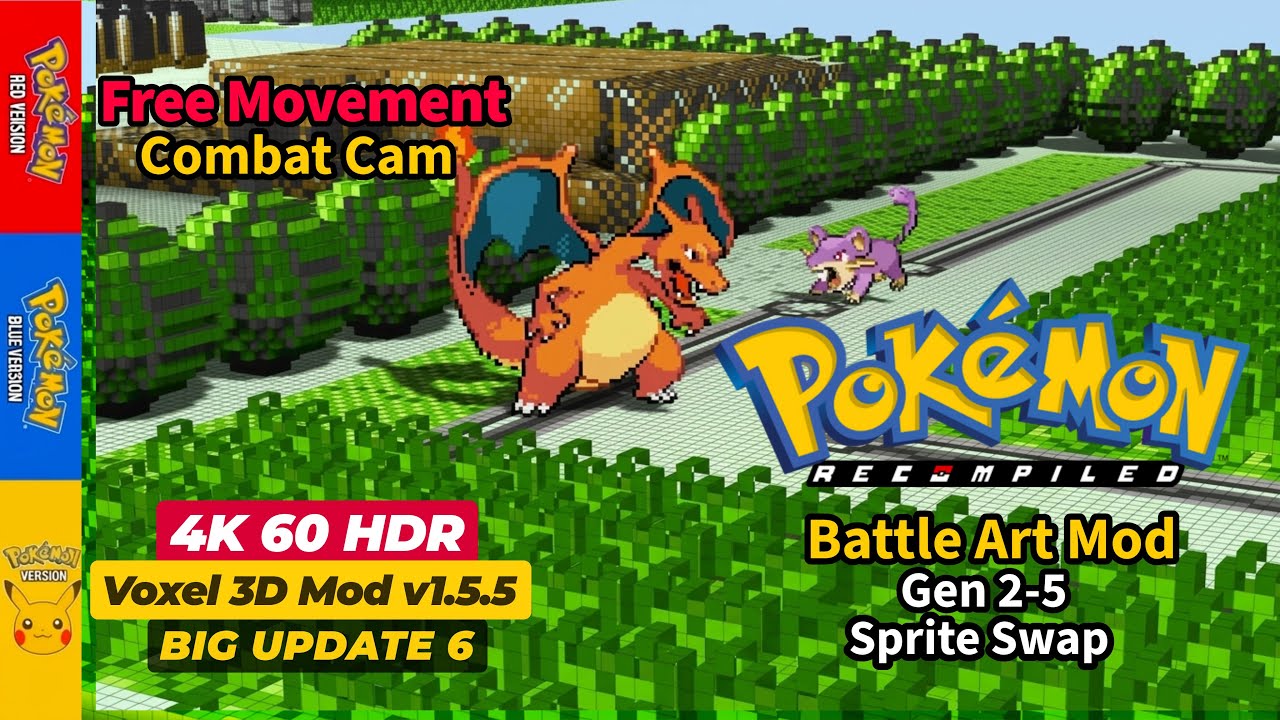 Pokemon Red, Blue & Yellow | 4K HDR | 60FPS | Voxel 3D Mod 1.55 | Camera Control | Gen1recomp 0.1.68